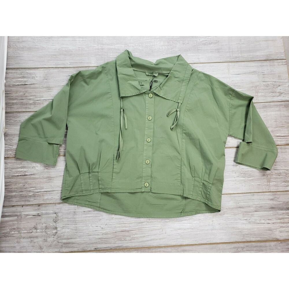 Luukaa Jacket Sz 5 Long sleeve Green W Side Zipper Asymmetrical Collared Relaxed - Picture 3 of 7